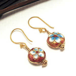 A Pretty Rock Jewelry: Earrings - Burnt Orange Cloisonne Coin Swirl Bottoms - Unique Limited Edition Handmade Jewelry : natural ingredients handmade jewelry turquoise chokers contemporary jewelry designs artist designed jewelry