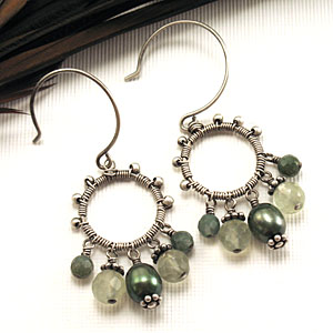 Earrings - Chandelier Wraps - Jasper, Pherenite and Pearls