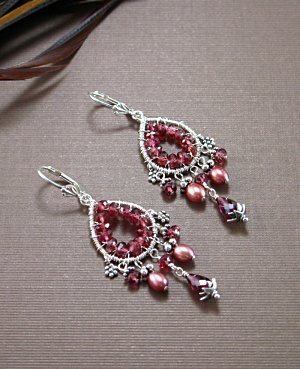 Chandelier Wrap - Rhodolite Garnet, Pearls and Bali Earrings