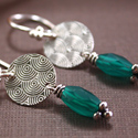 Stamped Discs - Green Chalcedony Earrings