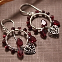 Garnet Heart Leaf Chandelier Earrings